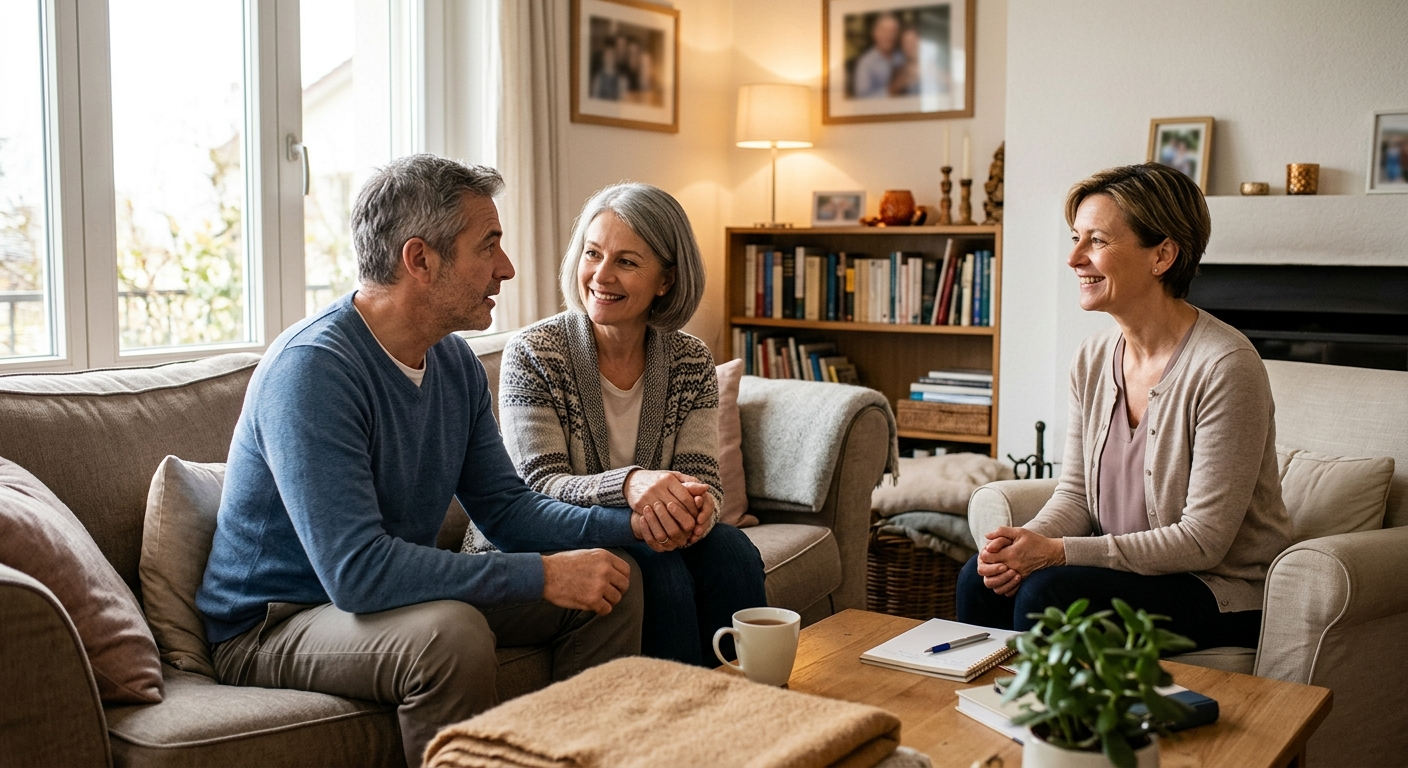 Семья европейской внешности поддерживает пациента на консультации после повторного кодирования